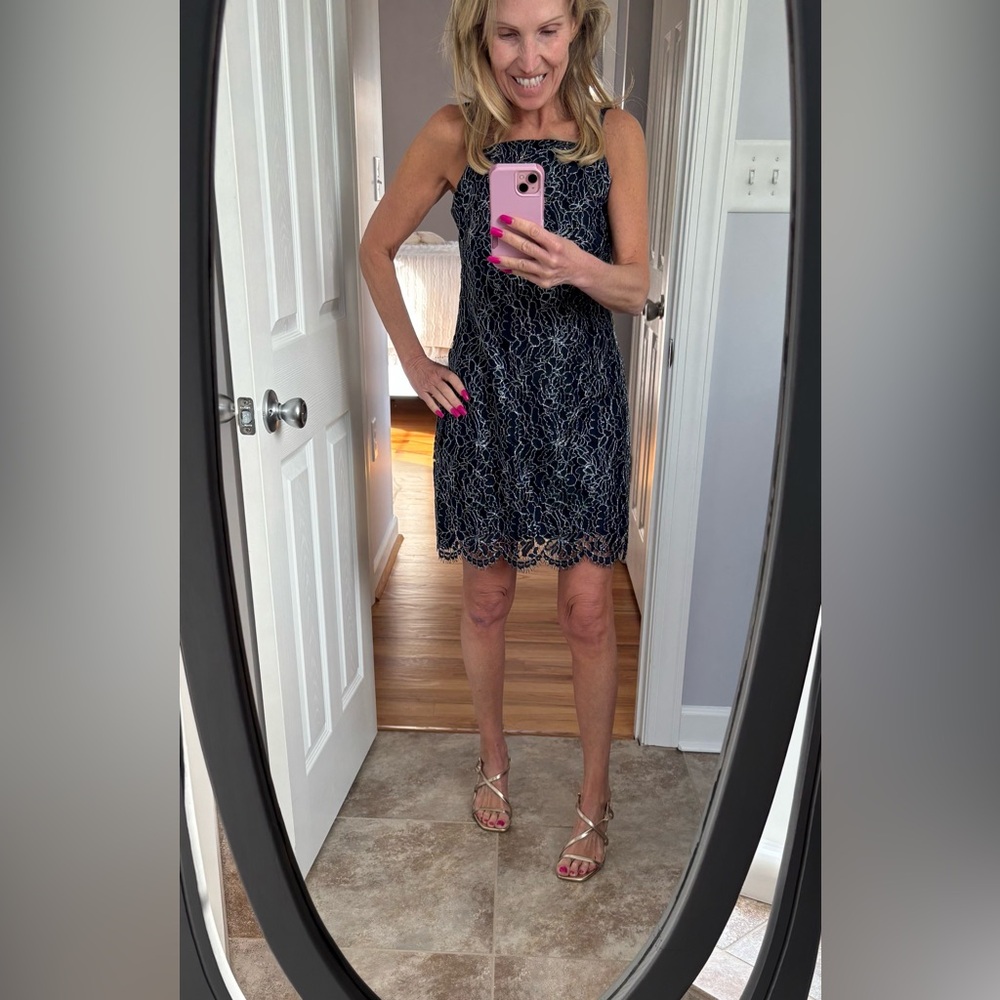 Elegant Navy Lace Mini Dress